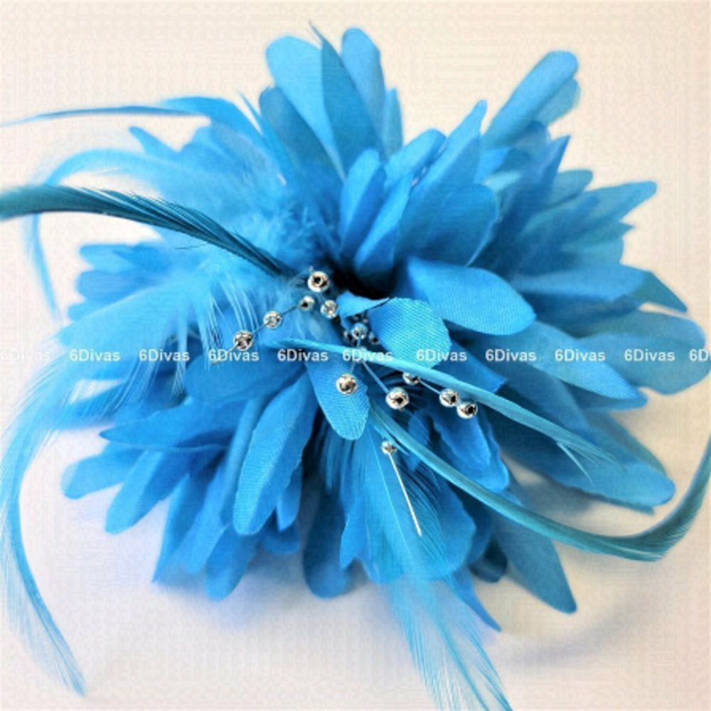 Blue Flower Fascinator with Blue feathers or Blue Flower Brooch